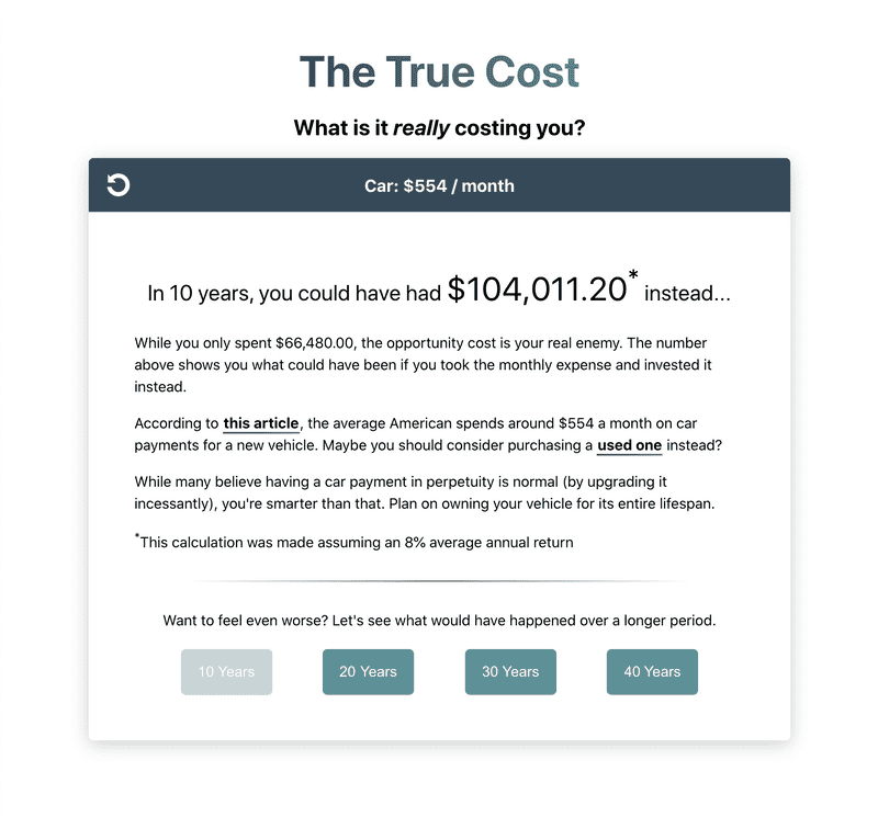 Screenshot of The True Cost application